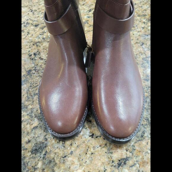 TORY BURCH Logo Everly Brown Leather Knee High Riding Tall Boots 4.5 NEW $498 - Picture 7 of 9